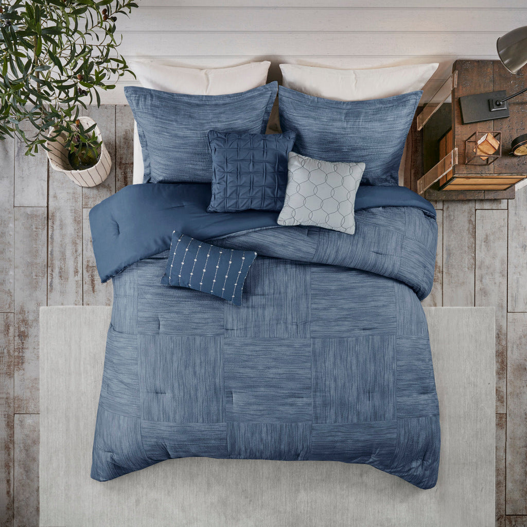 Navy Seersucker Comforter Set with Hypoallergenic Filling - King