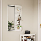 Full Length Wall Mounted Mirror with Shelf and Hook - Dark Brown, White, or Light Brown