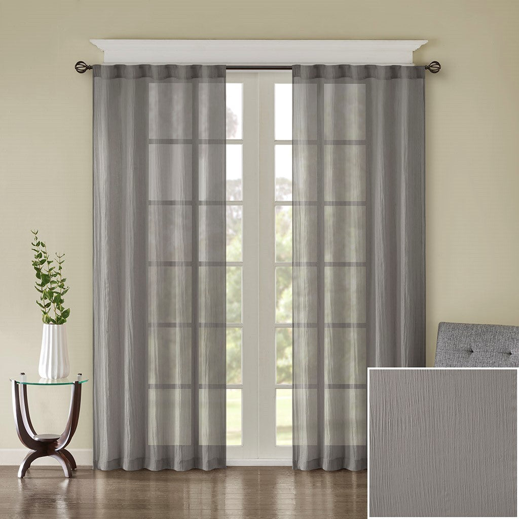 Solid Crushed Curtain Panel Pair with Sheer Texture - Grey