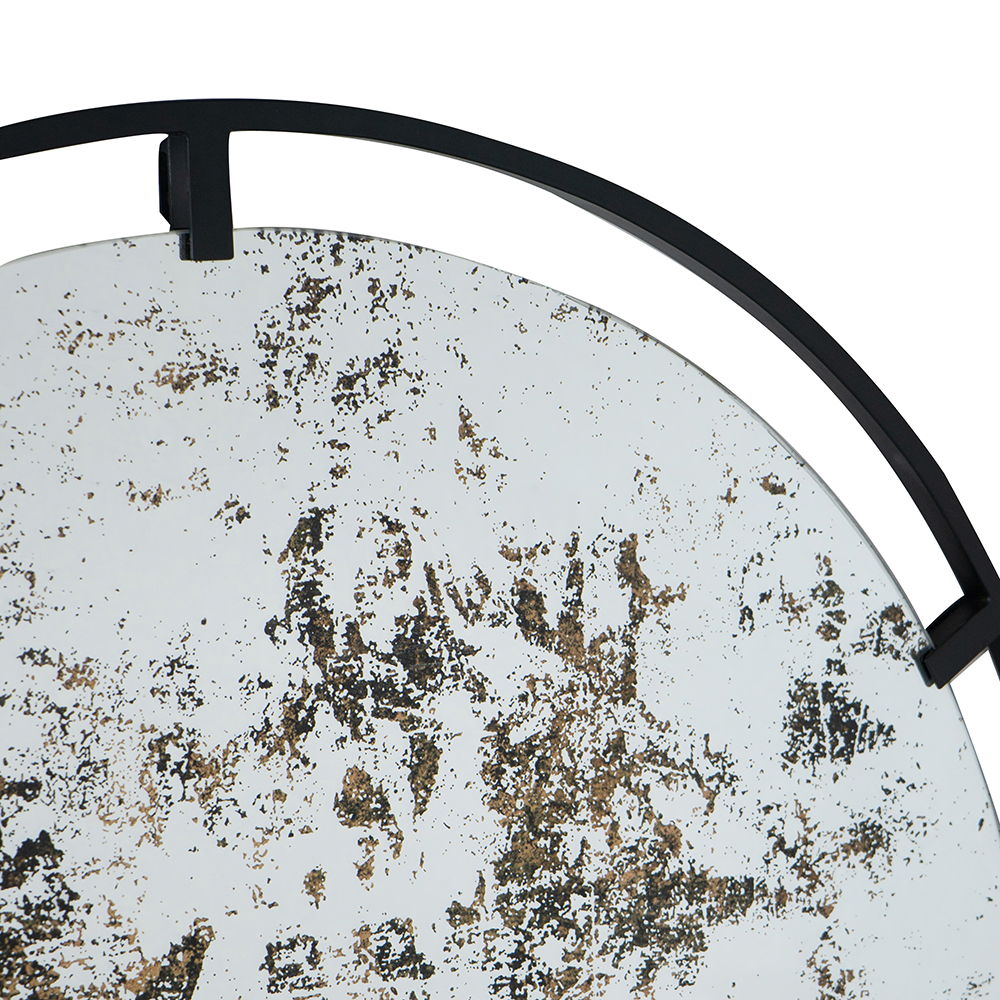 Round Industrial Wall Mirror with Metal Frame - Black