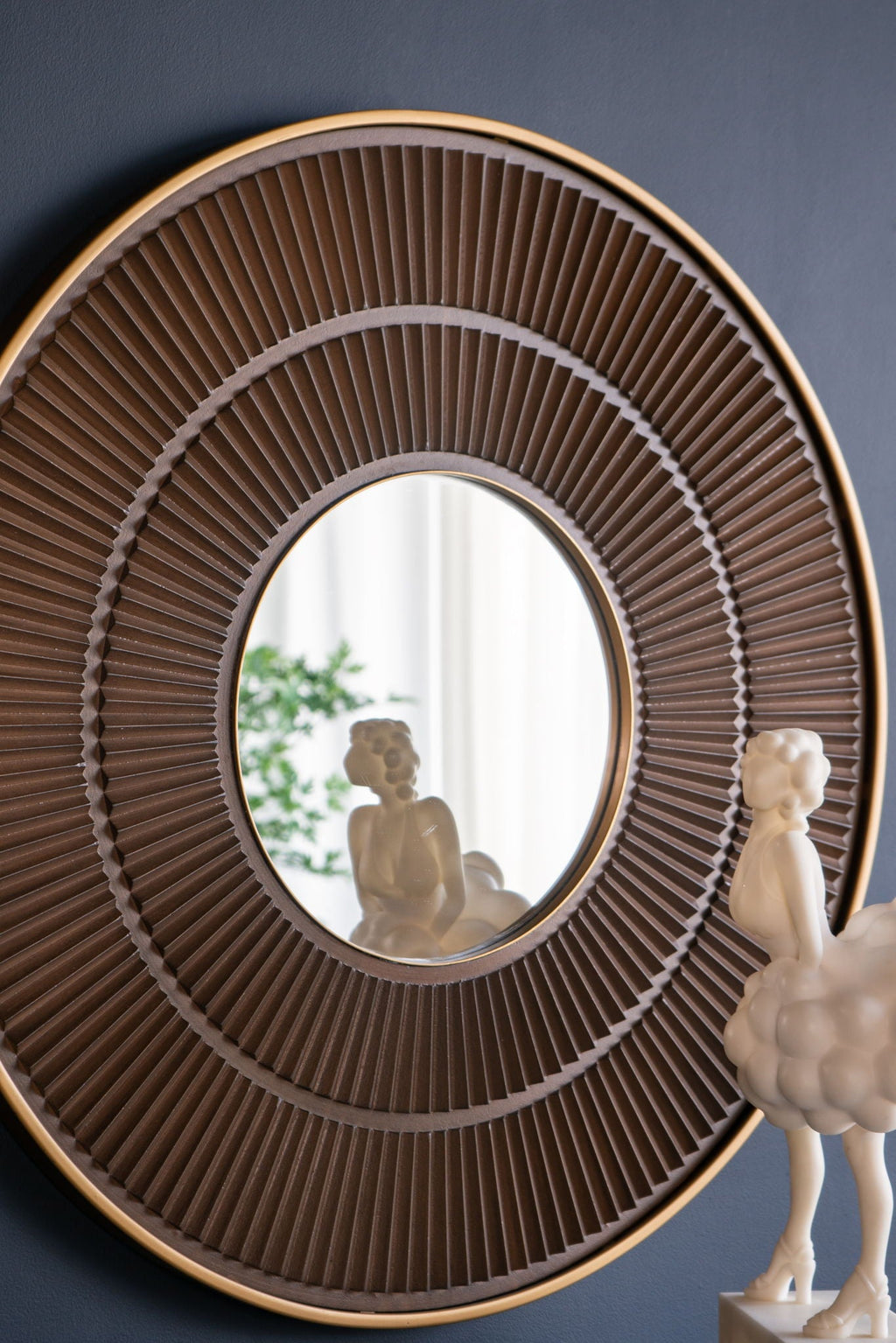 Round Wooden Wall Mirror with Iron Frame - Neutral Colorway
