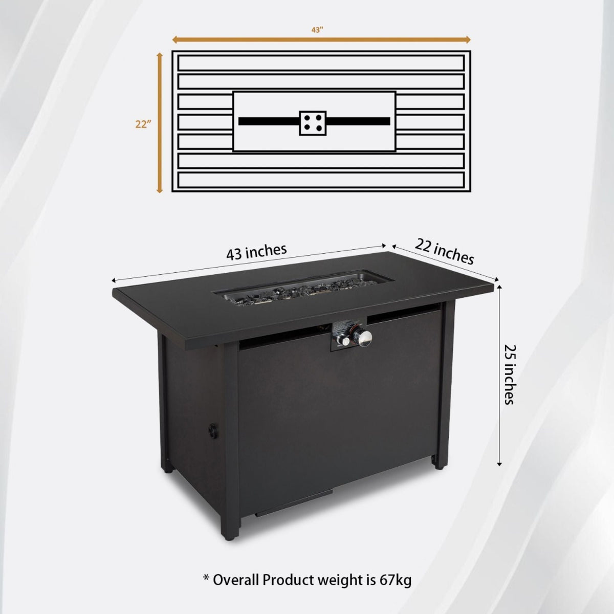 Outdoor Fire Pit Table with Heat Resistant Glass Top - Black