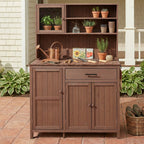 Solid Fir Wood Potting Bench with Hutch - Brown or Gray