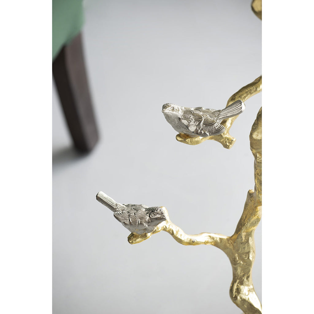 Contemporary Shiny Side Table with Tree Branch Design - Gold