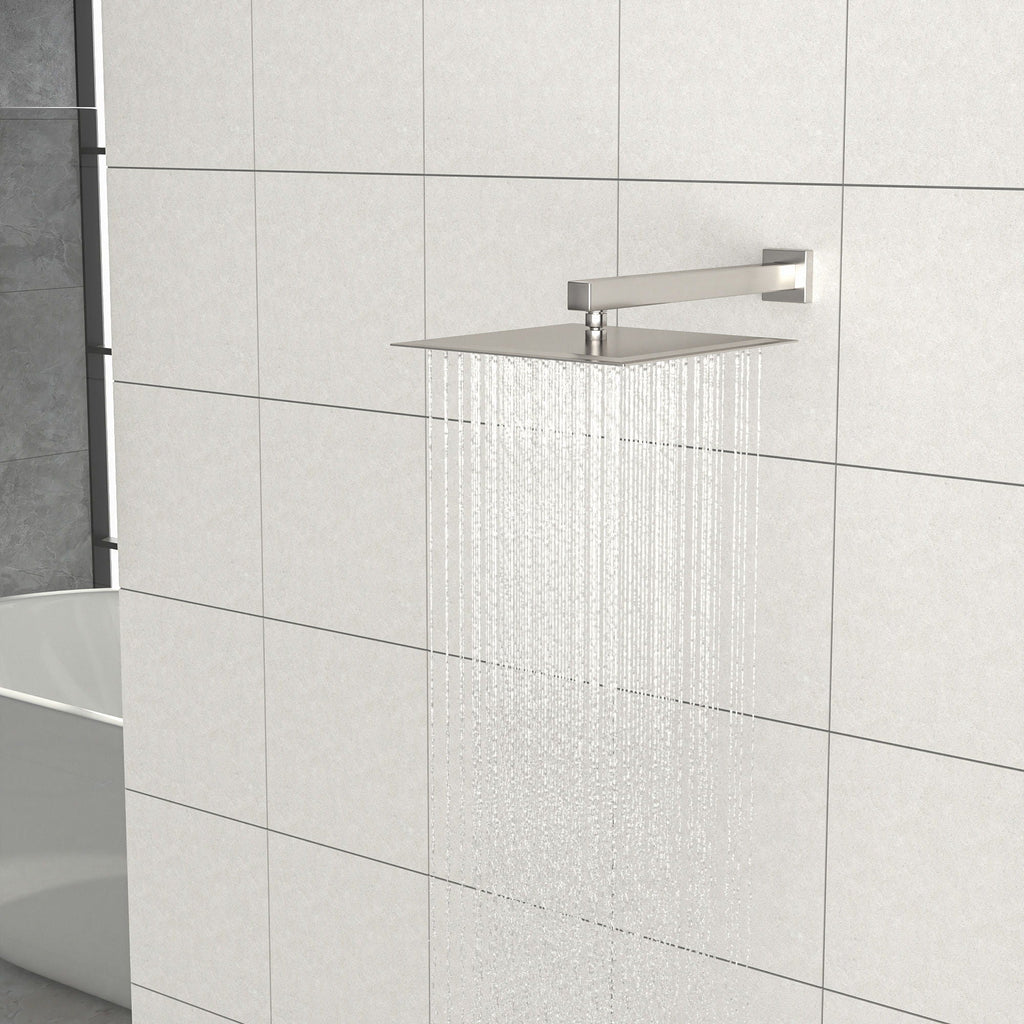 Ultra Thin Square Rainfall Shower Head with 12" Coverage - Gray or Pearl Silver