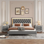 Queen Upholstered Platform Bed with LED Lights - 3-Piece Set, Gray