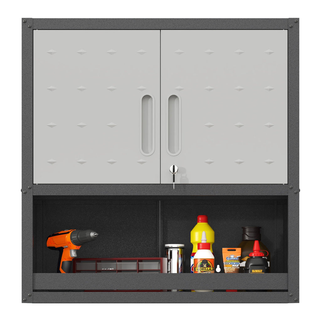 Metal Wall Mounted Tool Storage Cabinet with Locking Door - Gray
