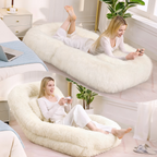 Beige Human Dog Bed & Lazy Sofa Chair with 5-Position Adjustable Backrest