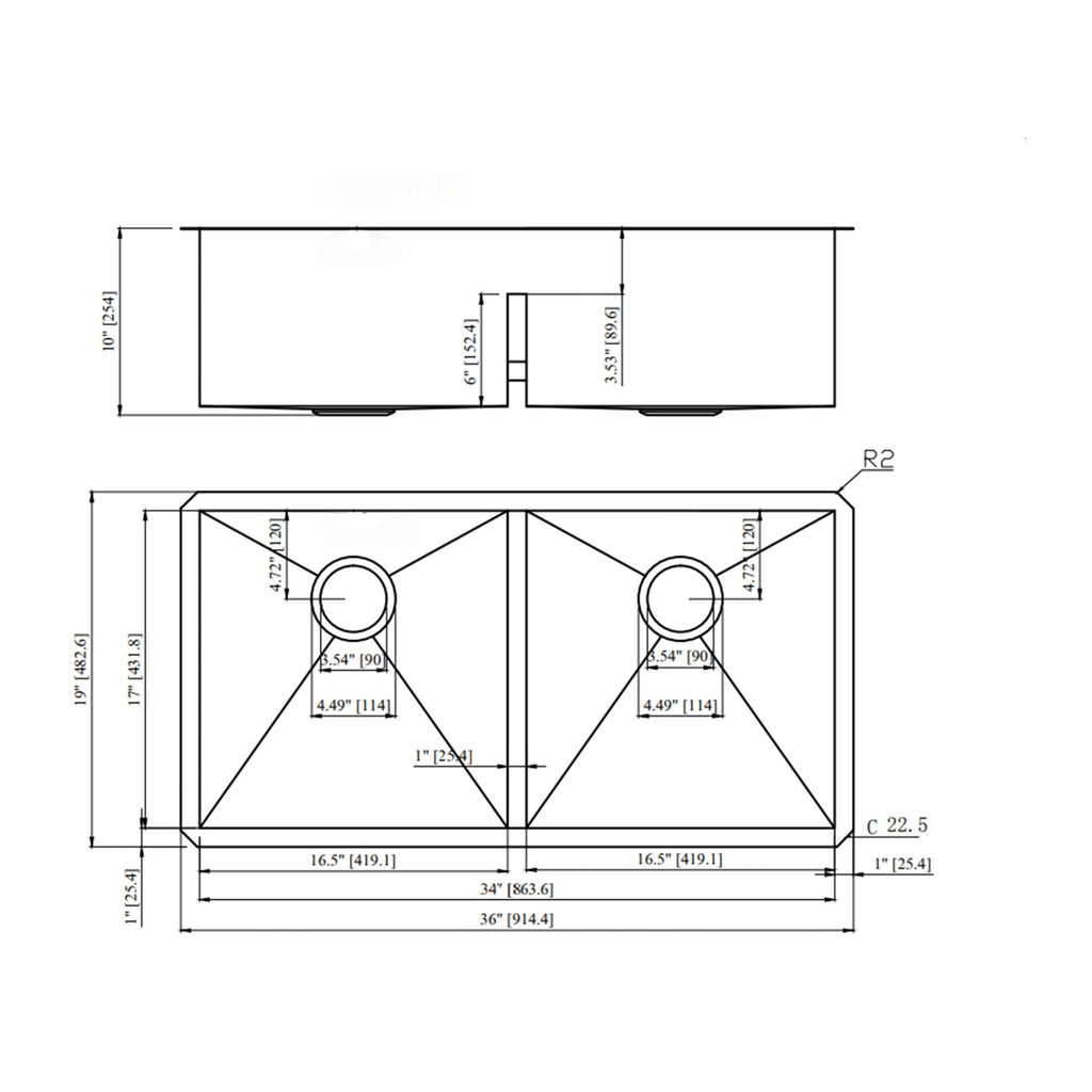 Modern Double Bowl Undermount Sink with 10" Deep Basins - Gray