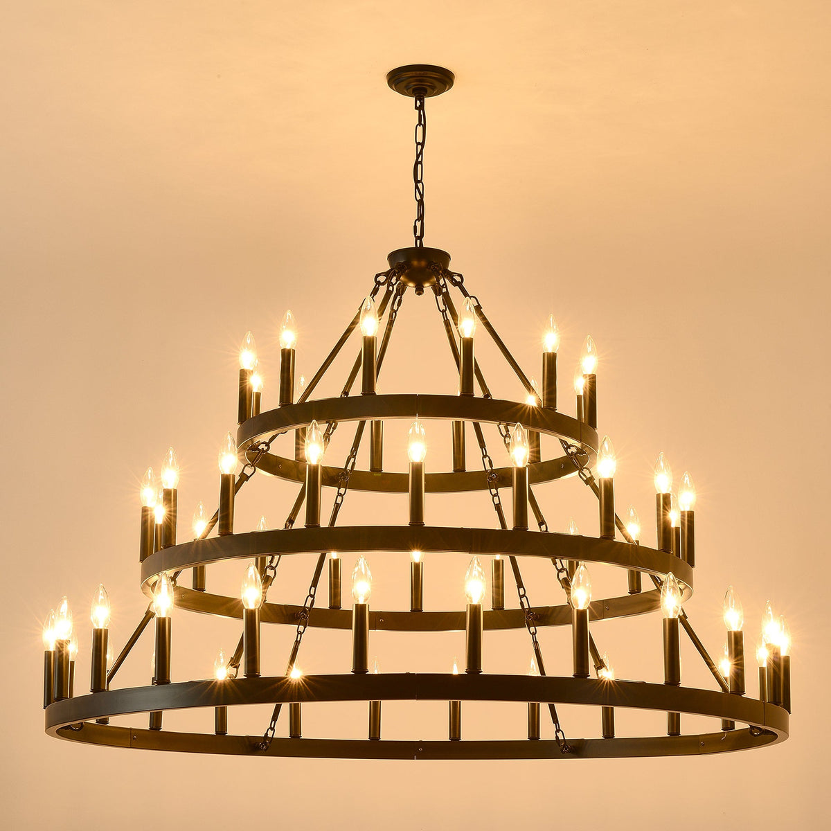 3 Tiers Wagon Wheel Chandelier with 54 Lights - Matte Black