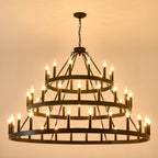 39.37 Inch 3-Tier Wagon Wheel Chandelier with 36 Lights - Matte Black