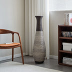 Tall Artificial Rattan Floor Vase with Two-Tone Finish - Black / Gray