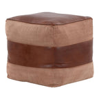 Industrial Pouf Ottoman with Side Handles - Light Brown, Dark Brown, Dark Gray