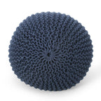 Knitted Cotton Round Pouf Ottoman with Polystyrene Fill - Blue, Dark Red, Yellow