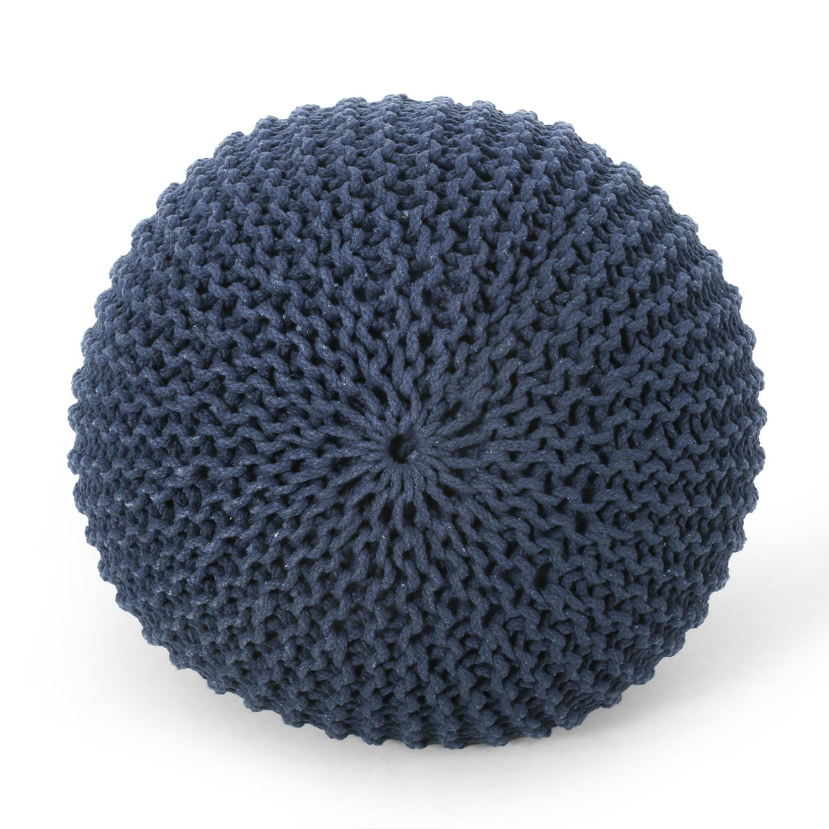 Knitted Cotton Round Pouf Ottoman with Polystyrene Fill - Blue, Dark Red, Yellow