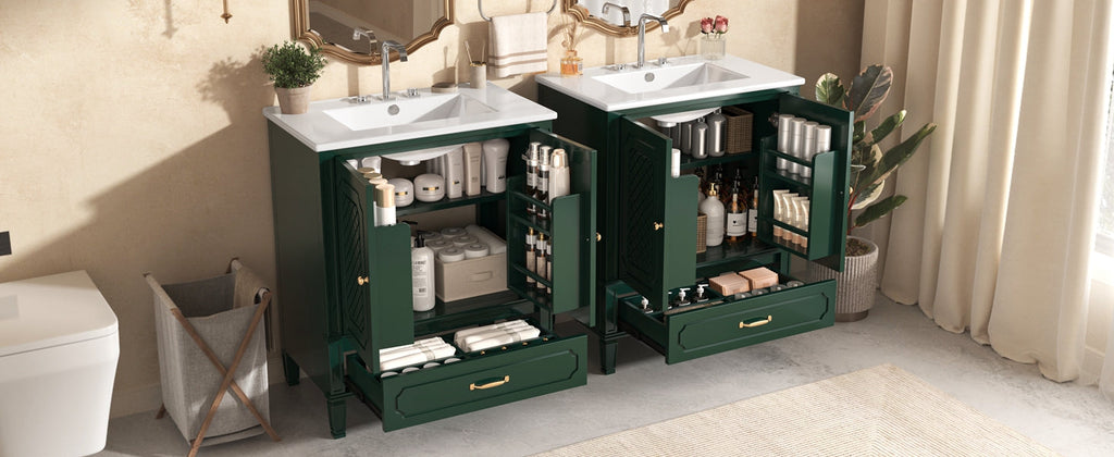 60" Double Sink Bathroom Vanity with Ample Storage - Green