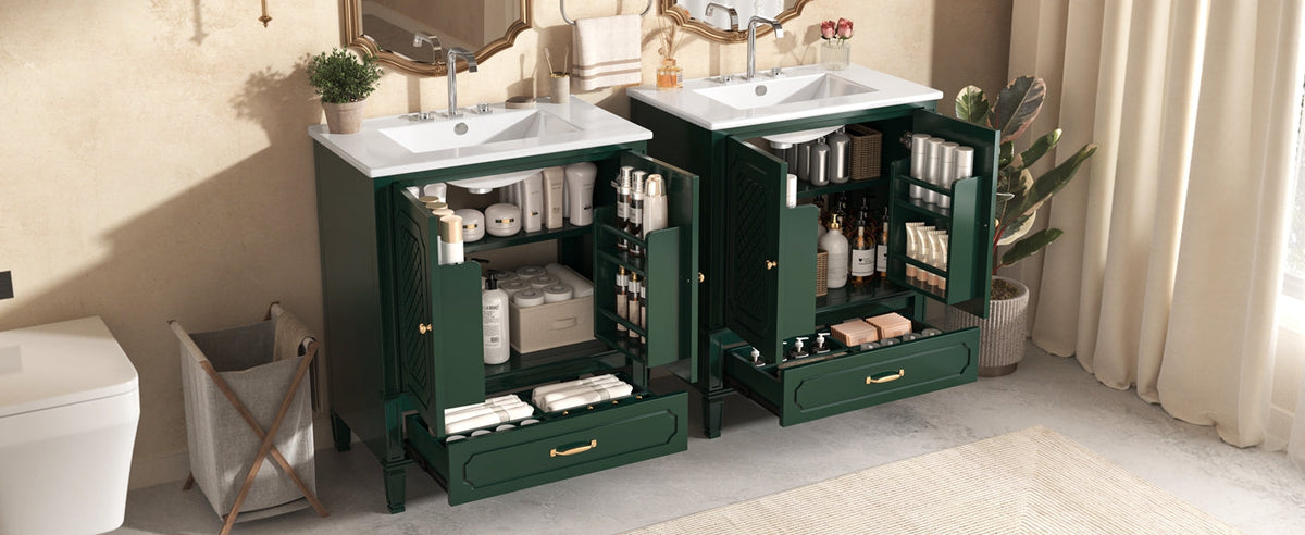 60" Double Sink Bathroom Vanity with Ample Storage - Green