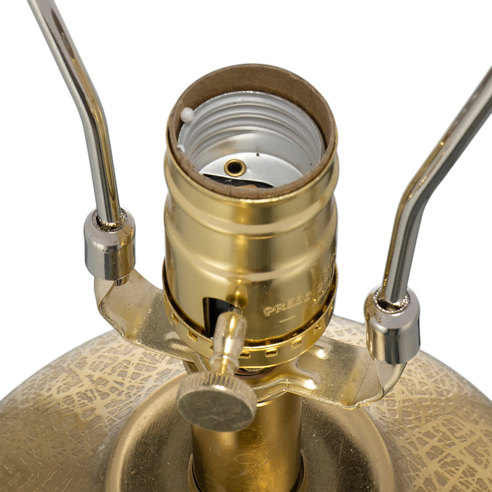 Round Aluminum Table Lamp with White Fabric Shade - Gold