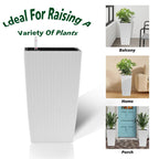 22.6-Inch Modern Faux Rattan Square Planter with Automatic Watering System - White
