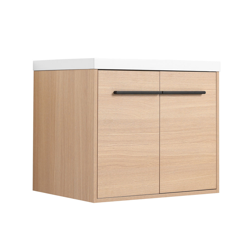 Bathroom Vanity Set with Resin Countertop Sink and 2 Doors - Light Brown Oak