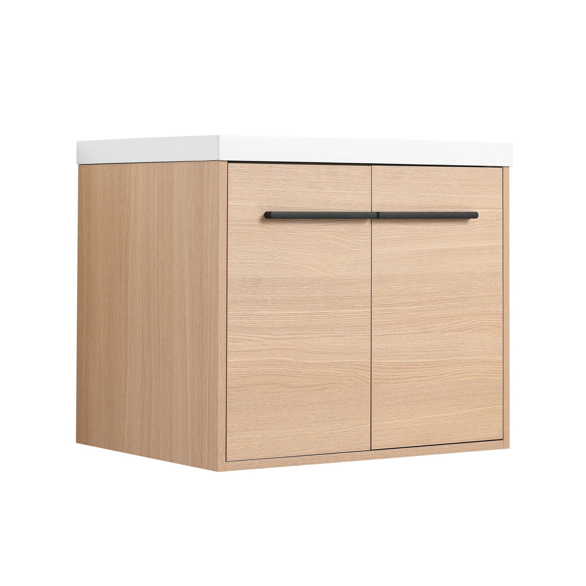 Bathroom Vanity Set with Resin Countertop Sink and 2 Doors - Light Brown Oak