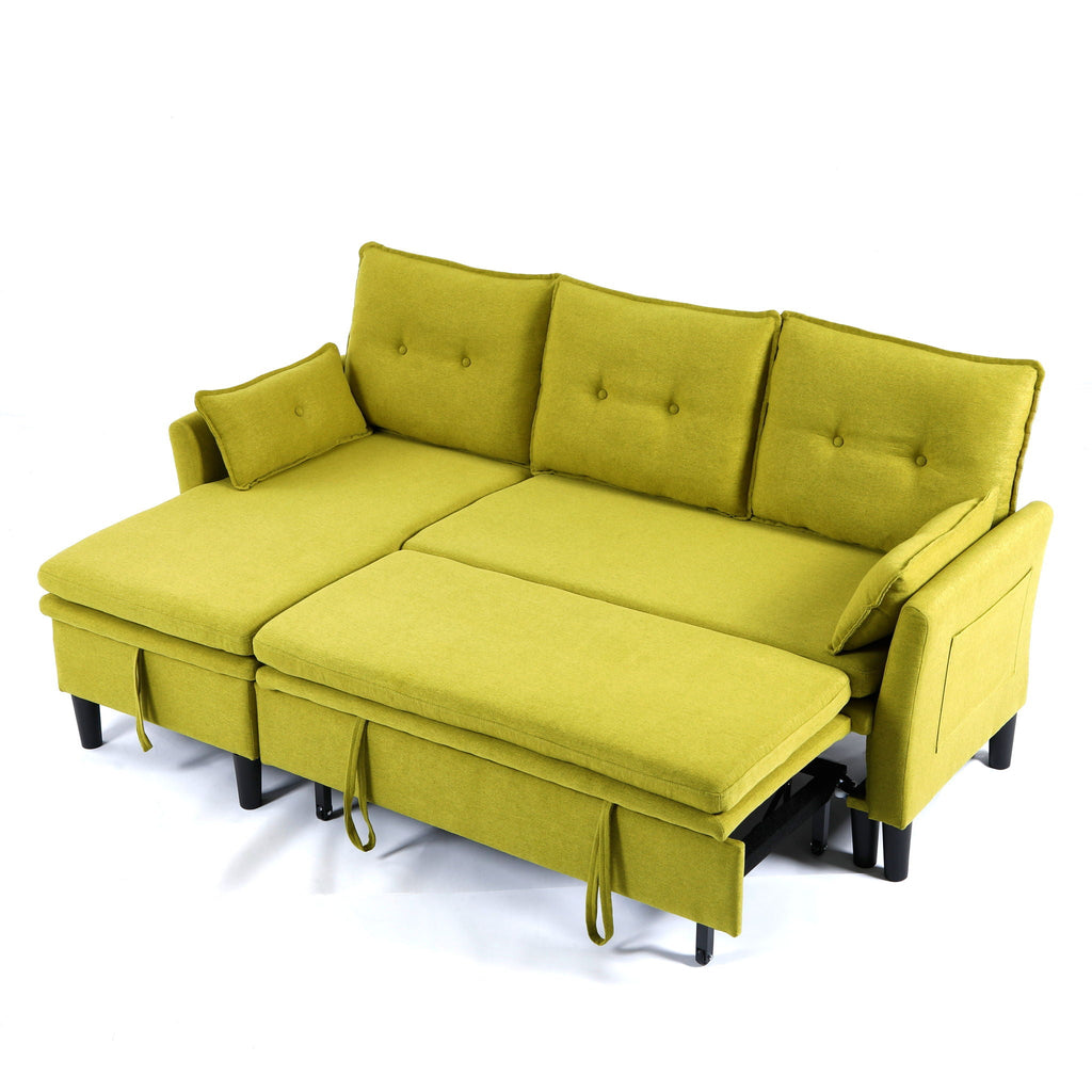 Reversible Chaise Sleeper Sectional Sofa with Storage - Cotton-Linen Upholstery