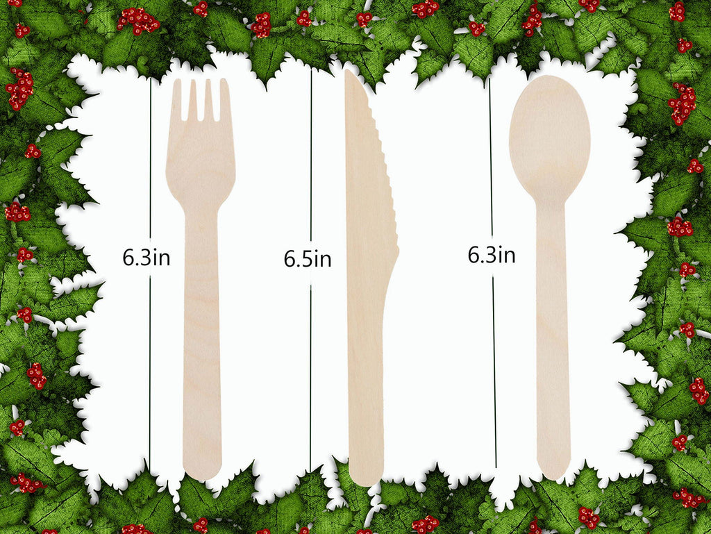 Wooden Compostable Utensils Set - 300 Pieces