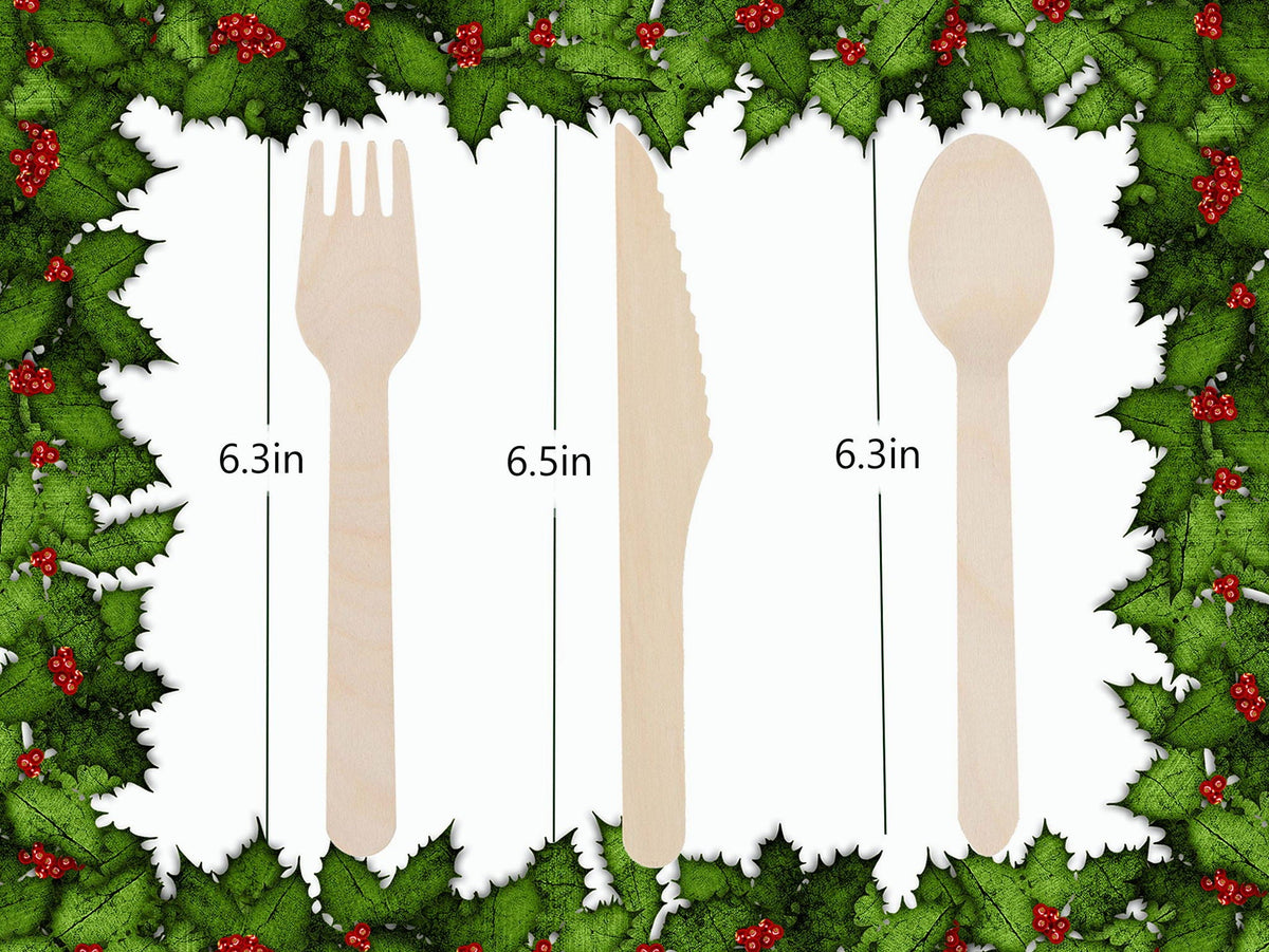 Wooden Compostable Utensils Set - 300 Pieces
