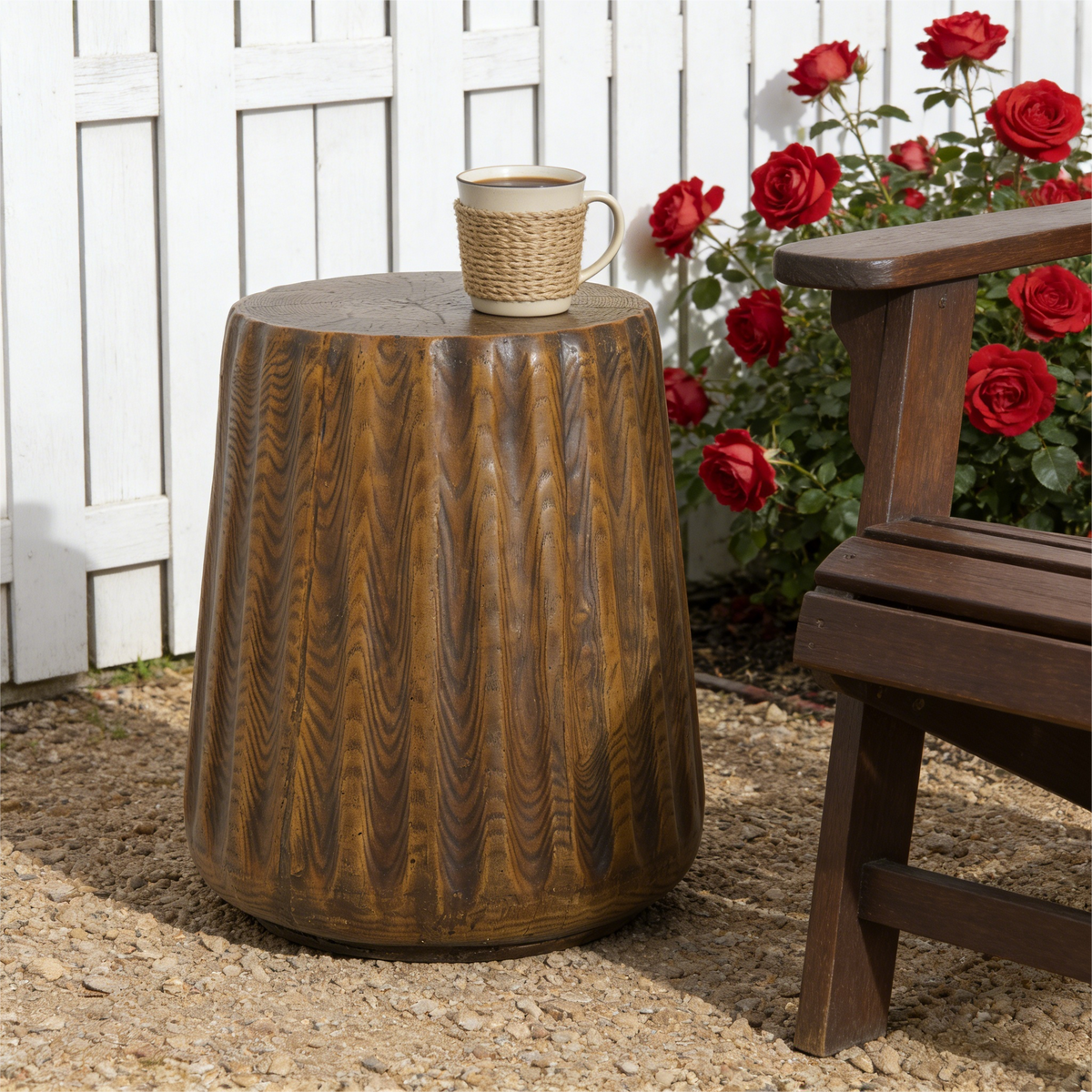 Tree Stump Style Side Table with Weather-Resistant Construction - Natural Wood Look