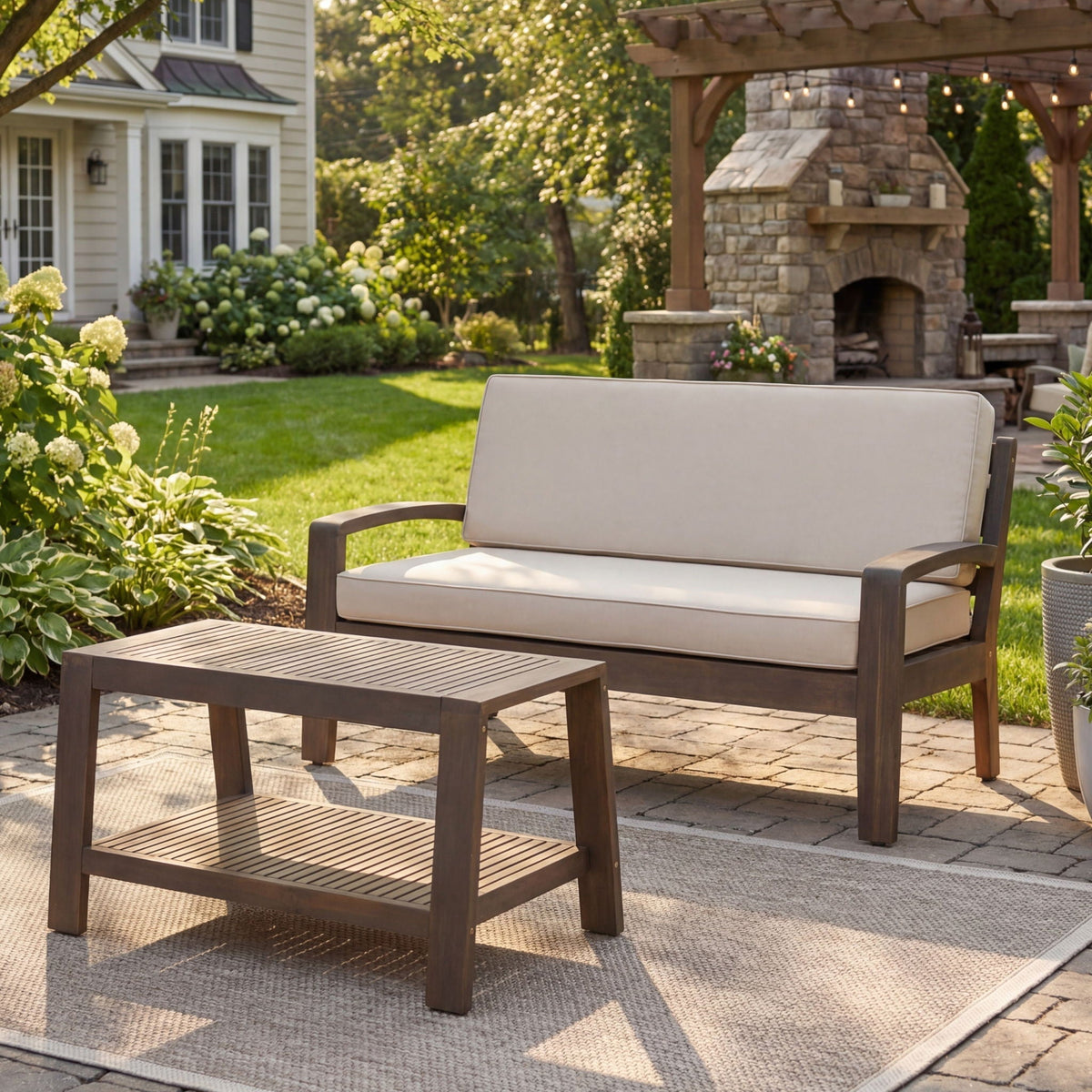 2 Piece Outdoor Conversation Set with Loveseat & Coffee Table - Multiple Colors