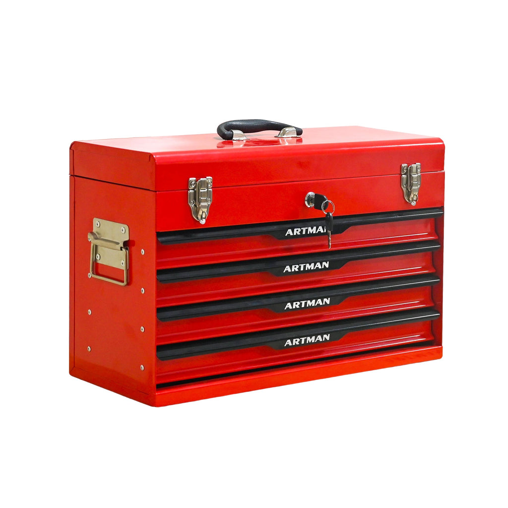 20-Inch Steel Tool Box with Drawers – Portable Storage, Red