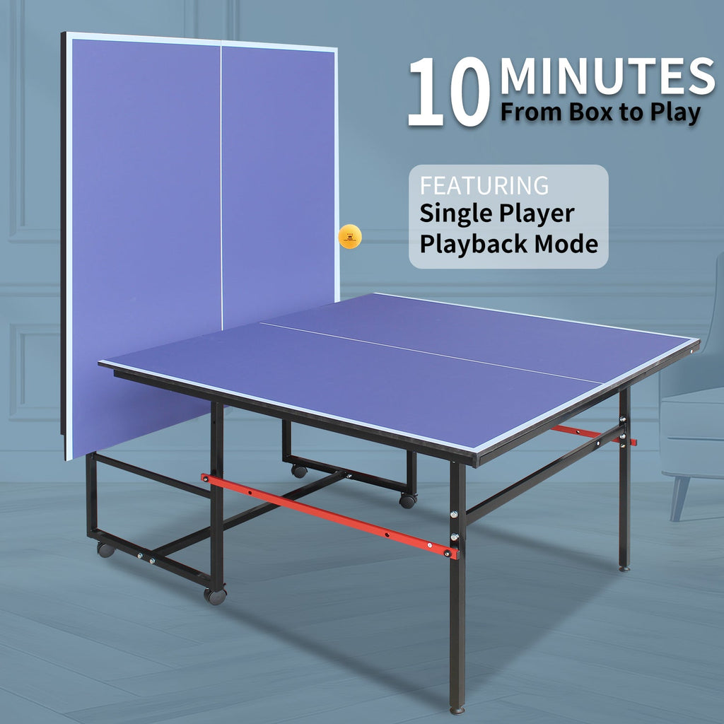 8ft Foldable Table Tennis Table Set with Portable Design - Blue