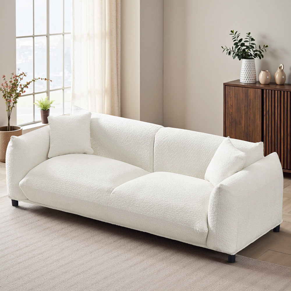 Mid-Century Modern Luxury Sofa with Tufted Design - Light Brown or White