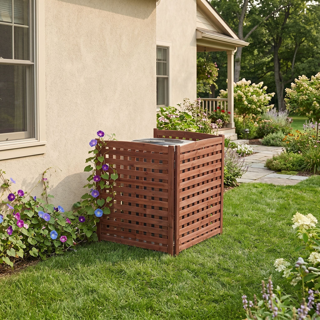 3 Panel Outdoor Air Conditioner Fence Screen with Solid Wood - Light Brown or Dark Gray