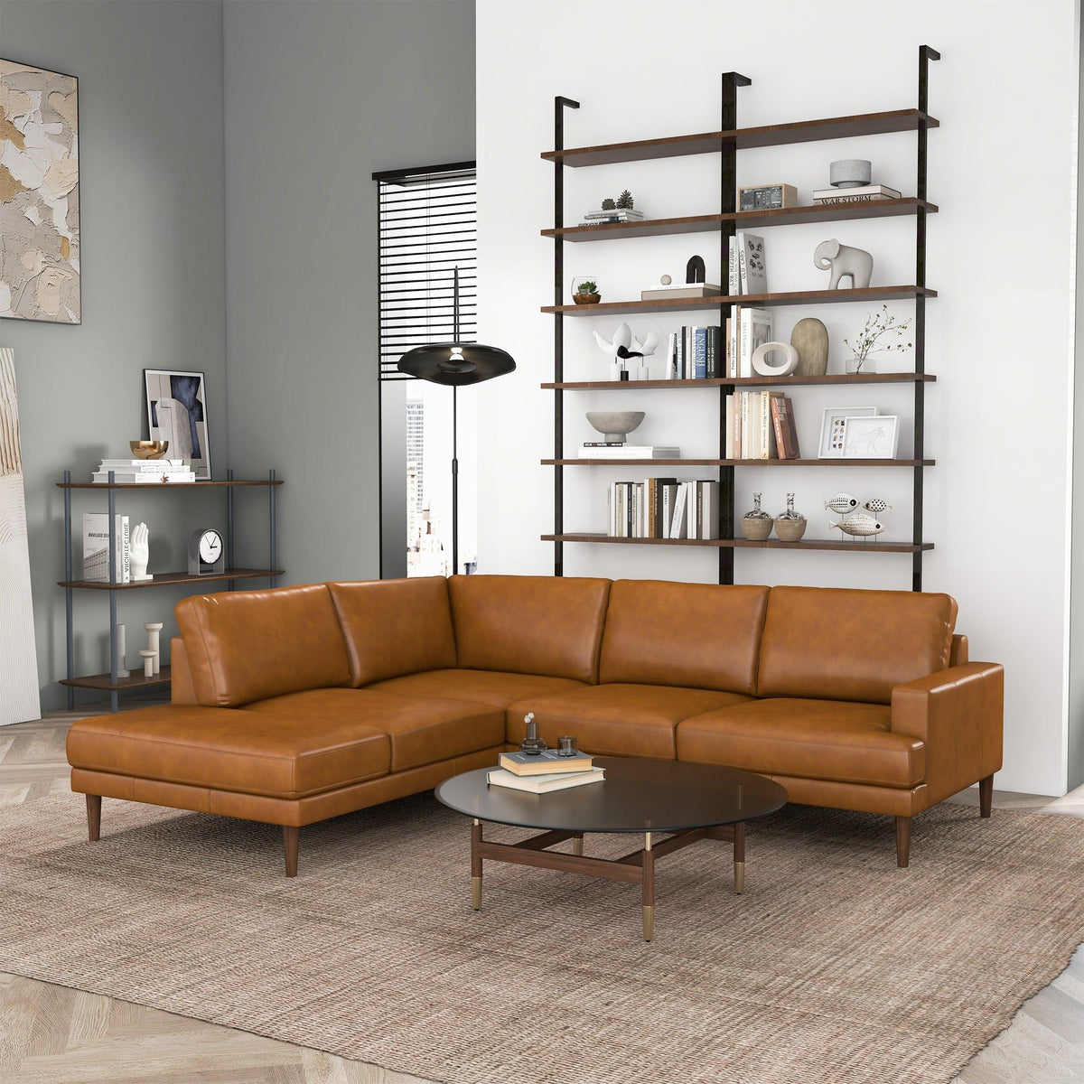 L-Shaped Sectional Sofa with Modern Design - Light Brown