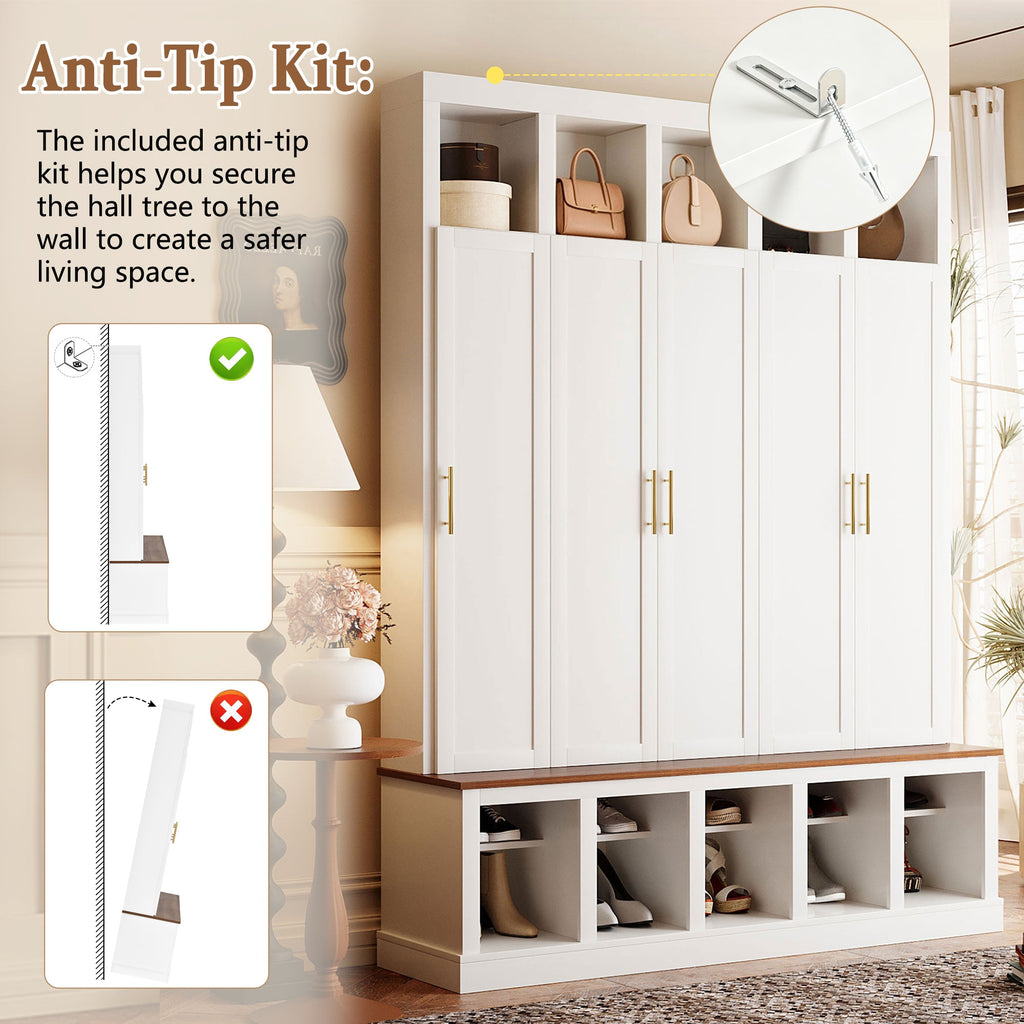Farmhouse Entryway Storage Cabinet with Shoe Rack & Display Cubbies