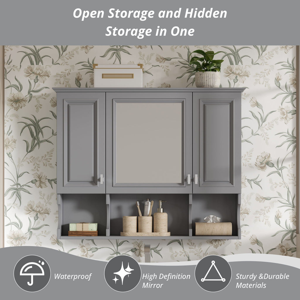 Wall Mounted Bathroom Medicine Cabinet With Mirror & Open Shelves