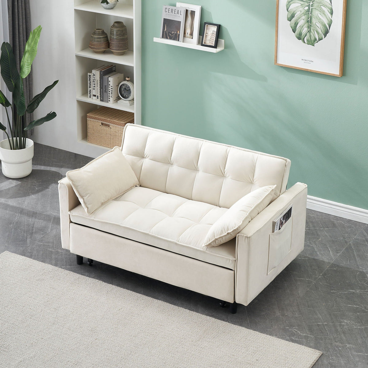 Convertible Velvet Sofa Bed with Storage Pockets - Multiple Colors