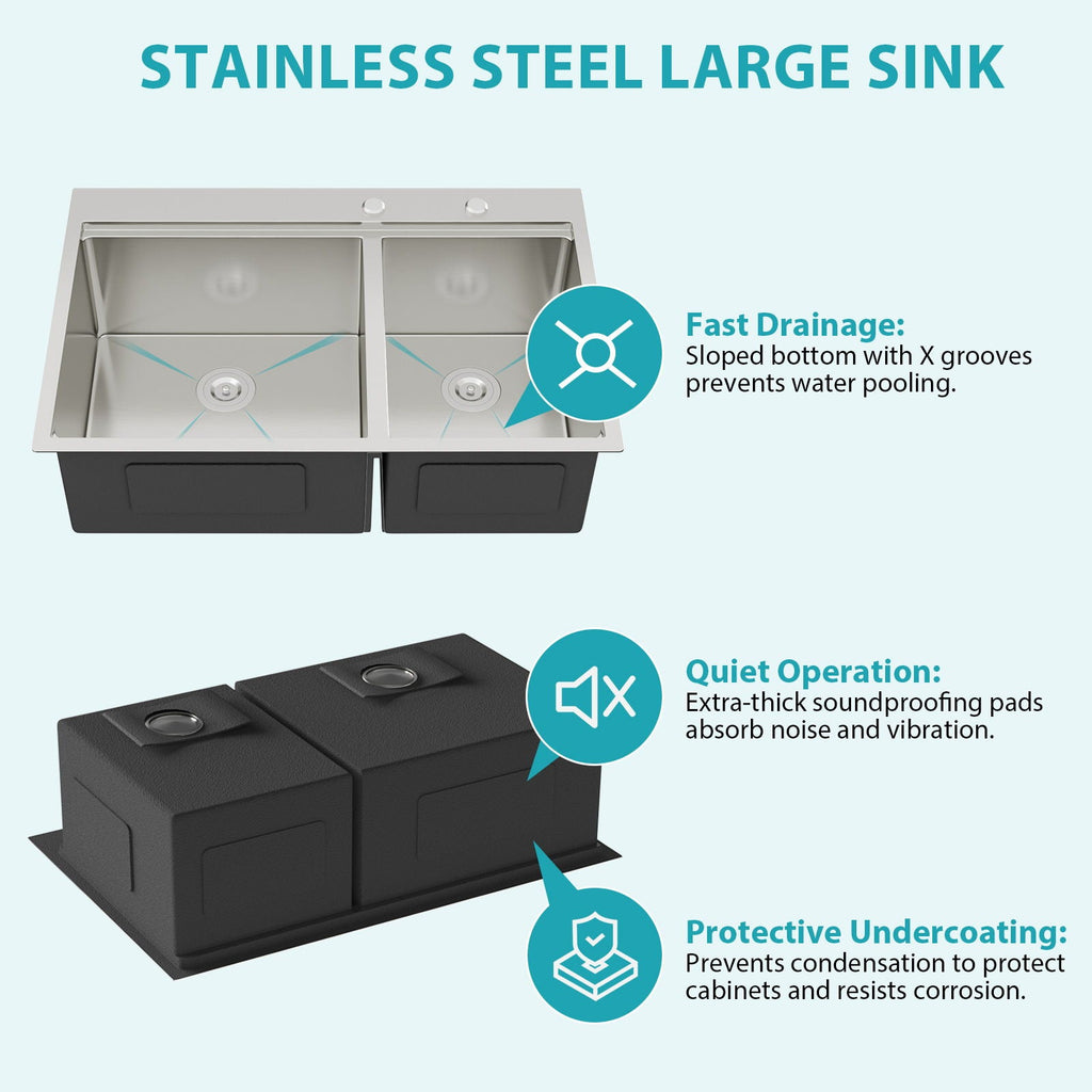 Gray Double Bowl Kitchen Sink with Durable Stainless Steel - Dual Mount