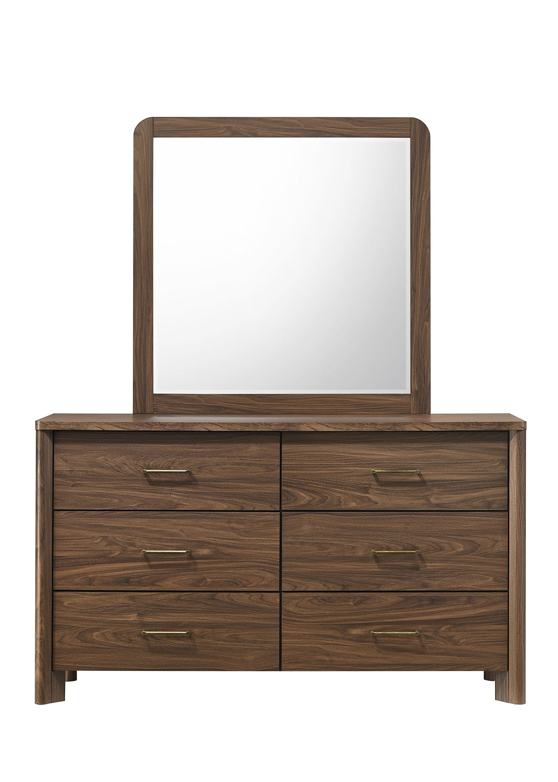 Walnut Color Solid Wood Dresser 6-Drawers with Rounded Edges - Walnut