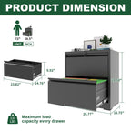 Premium Drawer Metal Lateral File Cabinet with Lock - Black or White