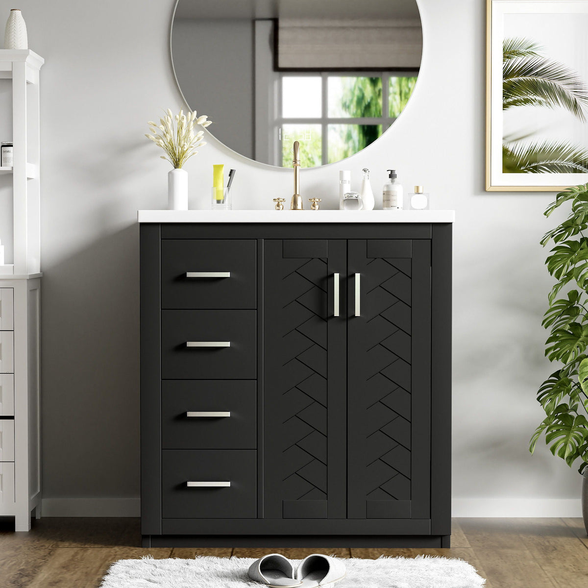 Ceramic Sink Vanity Combo with 3 Drawers and Soft Closing Doors - 30"