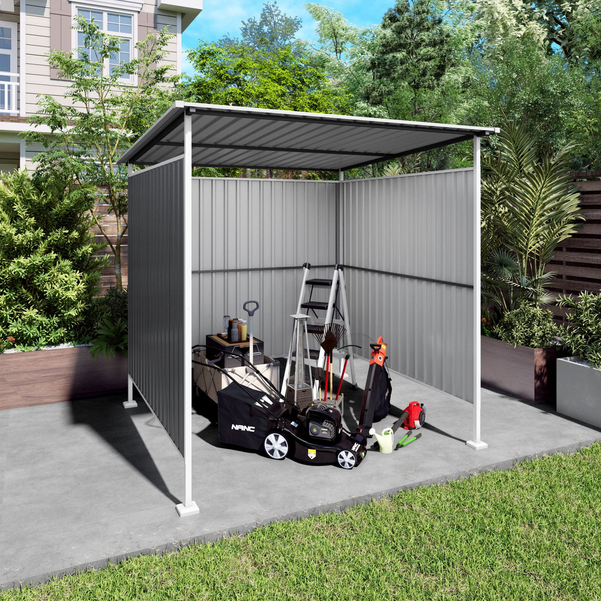 Outdoor Pergola Bike Storage Shed with Galvanized Steel Roof - Gray
