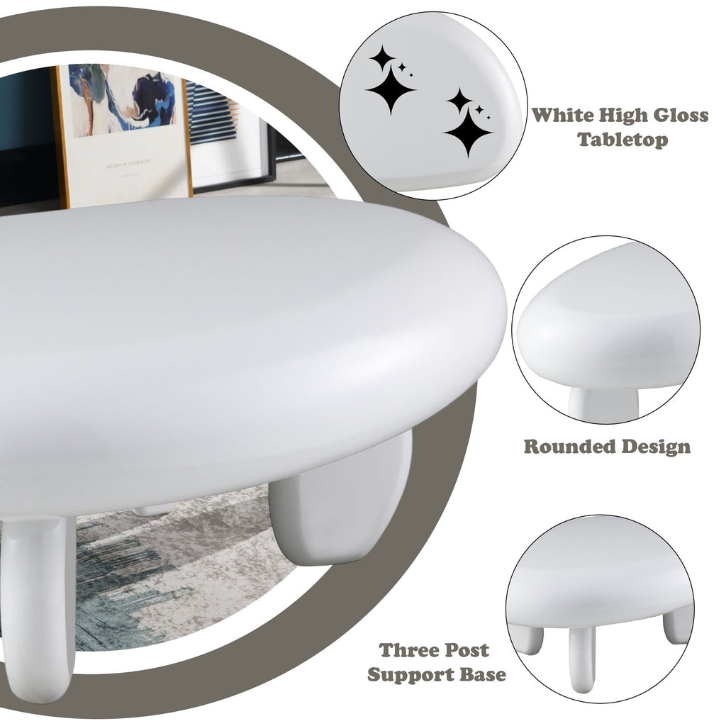 High Gloss End Table with Durable Synthetic Wood - White