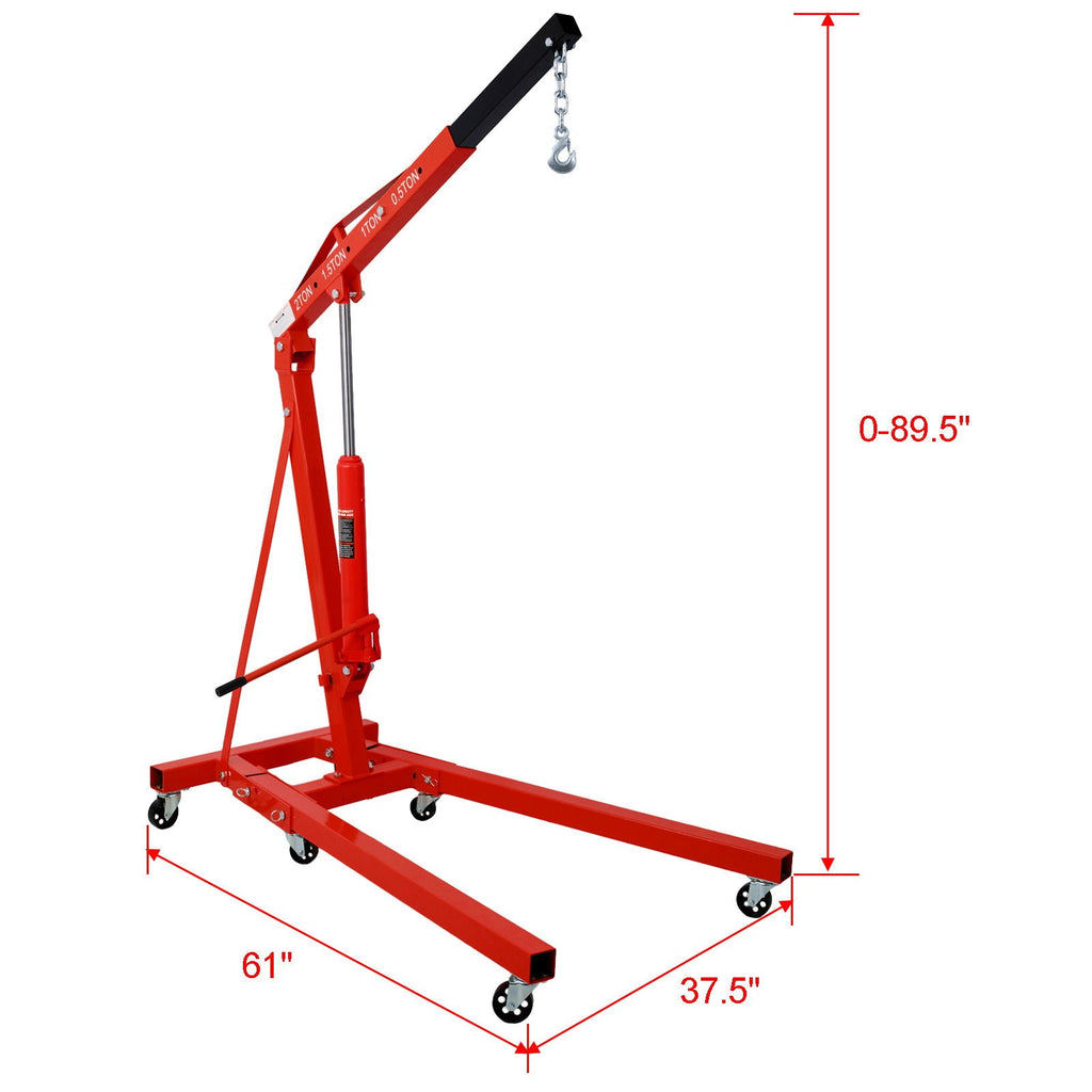 2 Ton Folding Engine Hoist Crane Lift with Six Wheels - Red