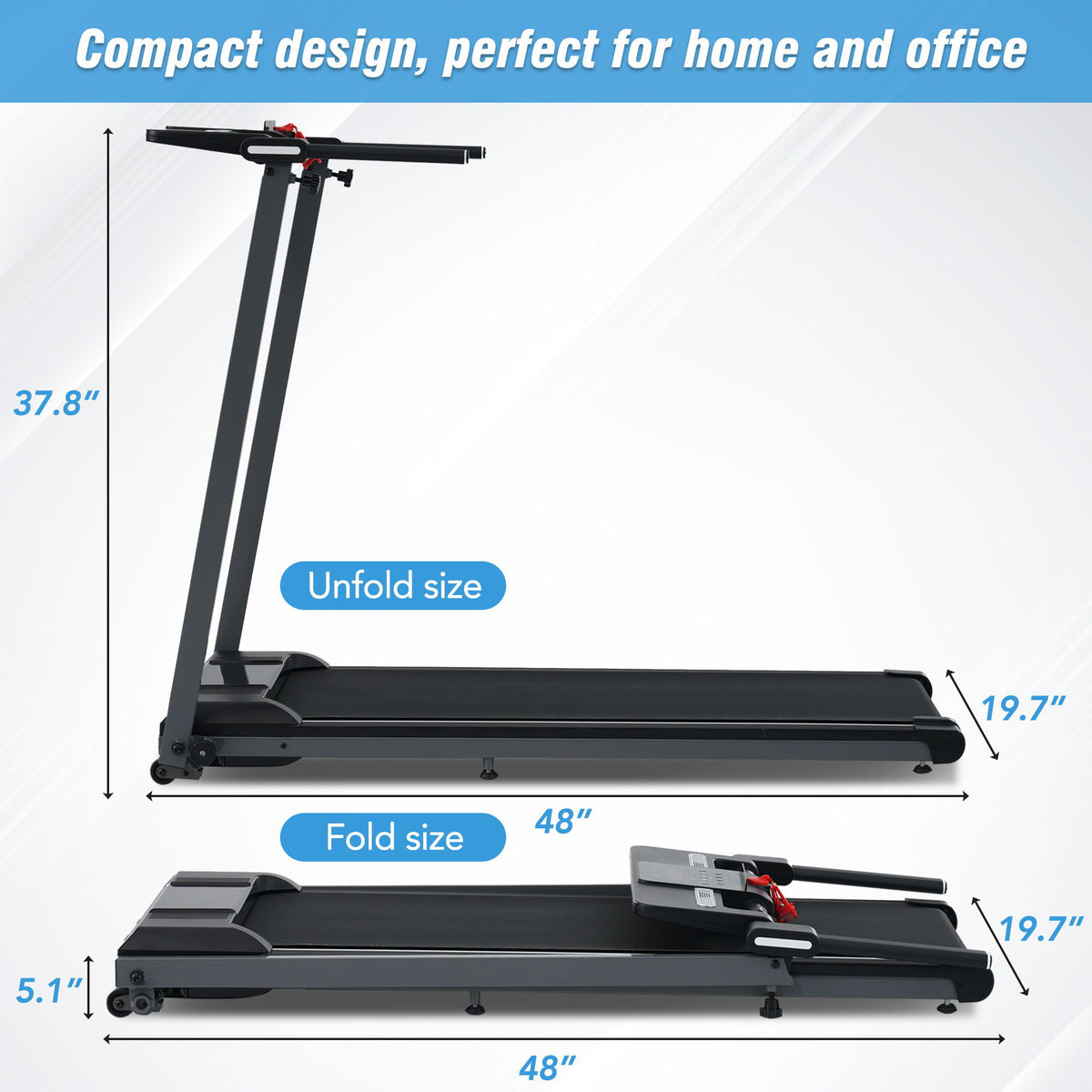 Folding Walking Pad Treadmill with Incline - Black