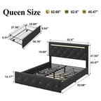 Upholstered Storage Bed Frame with LED Lights and Drawers – White or Black