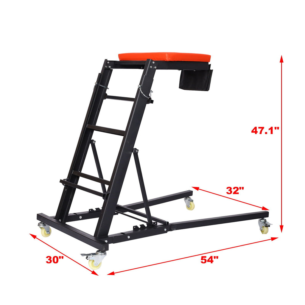 Heavy Duty Foldable Rolling Engine Top Creeper with Padded Deck - Black