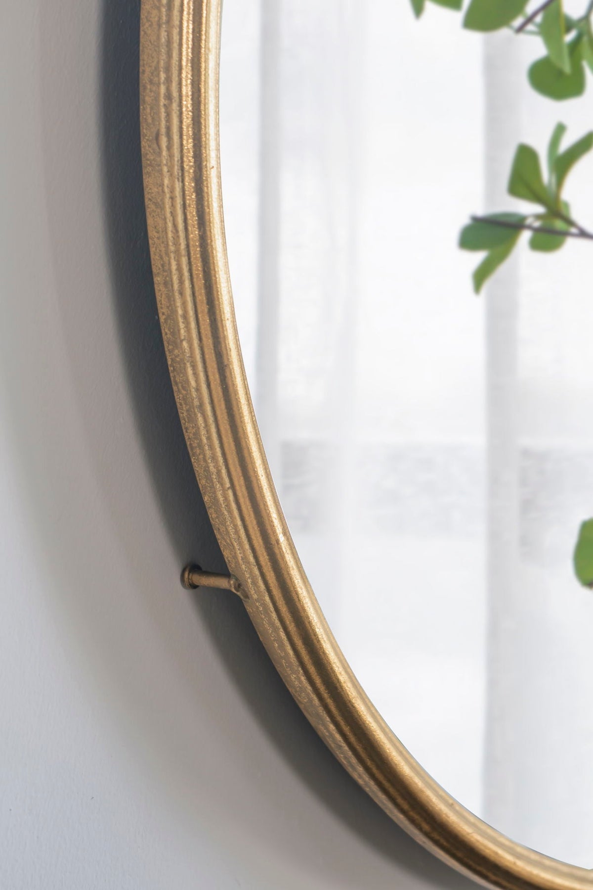 Gray Circle Wall Mirror with Iron Frame - Modern Accent for Living Room