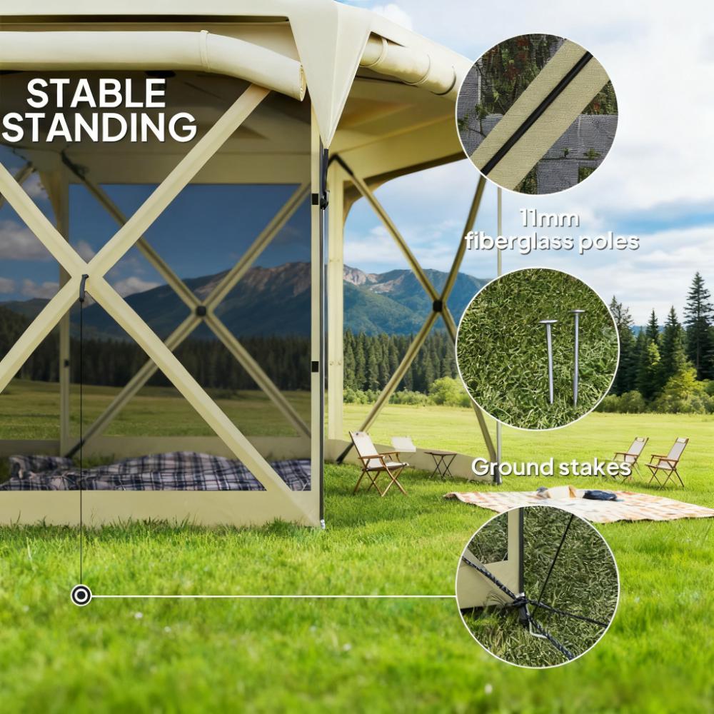 11 x 11ft Pop Up Tent Canopy with Removable Roof Cover - Beige